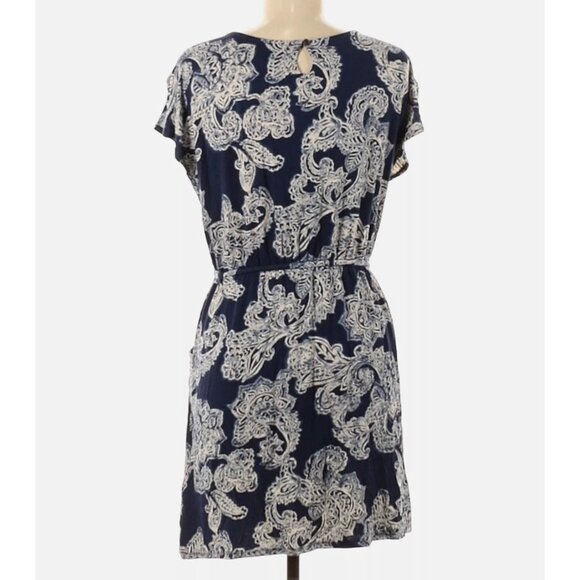 Lucky Brand Dress Women Size XS Holly Hock blue paisley Short Cap Sleeve Casual - Picture 7 of 7